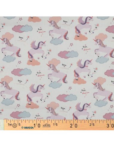 Tissu popeline de coton licorne - Blanc