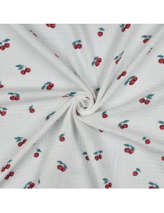 Tissu double gaze imprimé - Cerises