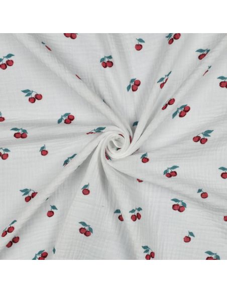 Tissu double gaze imprimé - Cerises