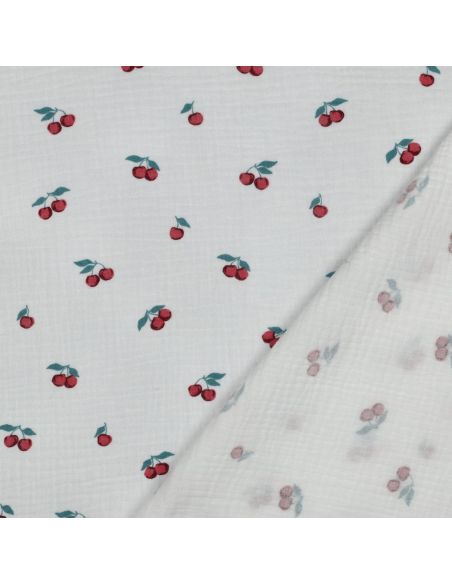 Tissu double gaze imprimé - Cerises