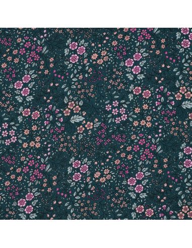Tissu viscose - Fleurette verte