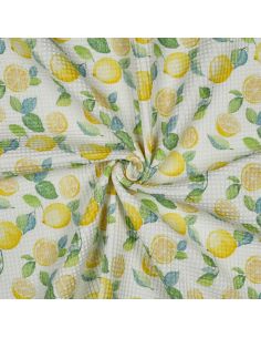 Tissu torchon nid d´abeille d'imprimé - Citrons