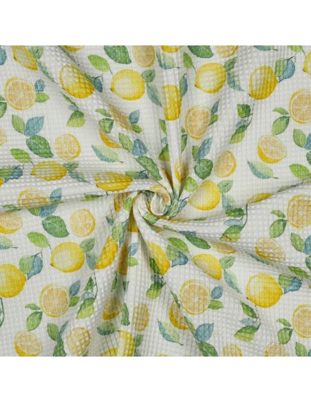 Tissu torchon nid d´abeille d'imprimé - Citrons