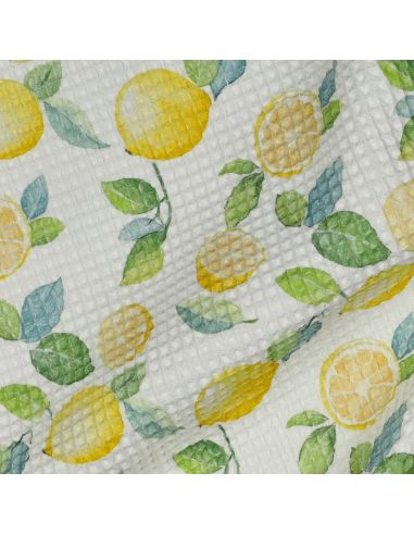Tissu torchon nid d´abeille d'imprimé - Citrons