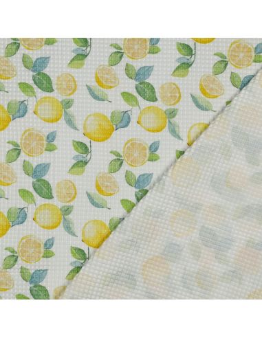 Tissu torchon nid d´abeille d'imprimé - Citrons
