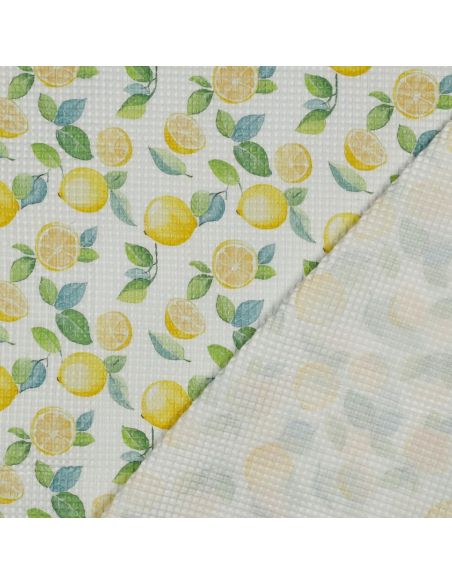 Tissu torchon nid d´abeille d'imprimé - Citrons