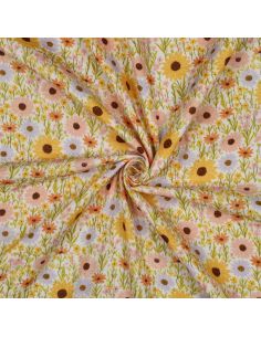 Tissu double gaze imprimé - Champs de tournesol