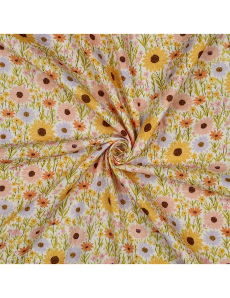 Tissu double gaze imprimé - Champs de tournesol