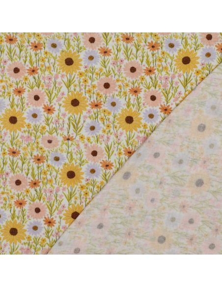 Tissu double gaze imprimé - Champs de tournesol