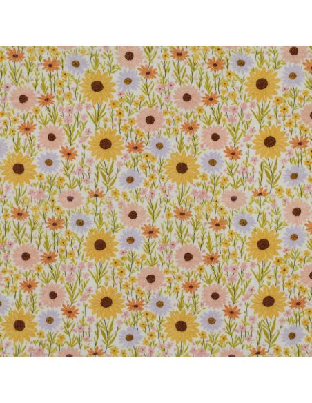 Tissu double gaze imprimé - Champs de tournesol