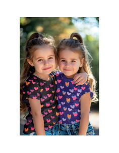 Tissu jersey imprimé - Coeurs néon fond noir 2