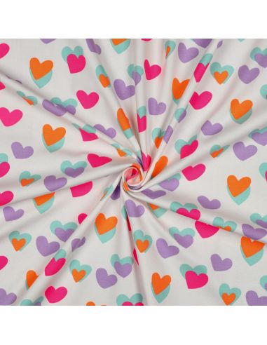 Tissu jersey imprimé - Coeurs néon fond blanc