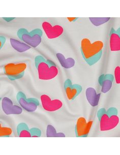 Tissu jersey imprimé - Coeurs néon fond blanc 2