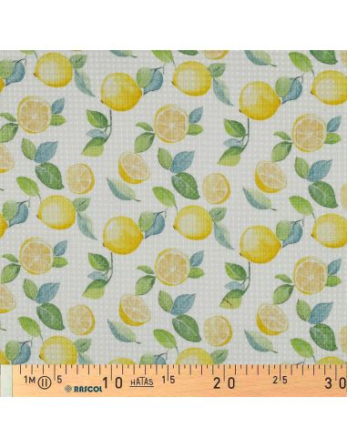 Tissu torchon nid d´abeille d'imprimé - Citrons