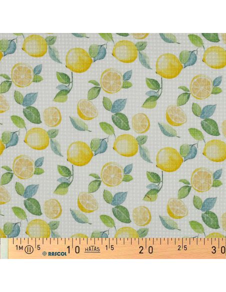 Tissu torchon nid d´abeille d'imprimé - Citrons