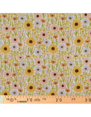 Tissu double gaze imprimé - Champs de tournesol