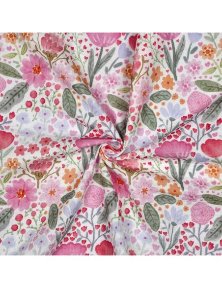 Tissu double gaze imprimé - Champs de fleurs