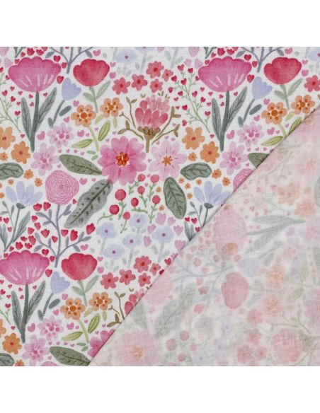 Tissu double gaze imprimé - Champs de fleurs
