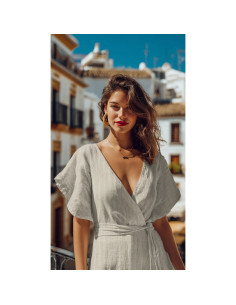 Tissu lin viscose lurex à rayures - Écru 2