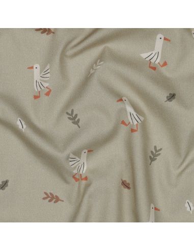 Tissu popeline de coton à la ferme - Oies fond beige