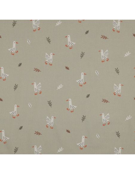 Tissu popeline de coton à la ferme - Oies fond beige