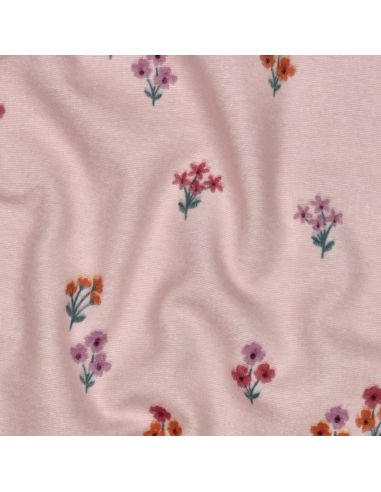 Tissu flanelle - Fleurs fond rose