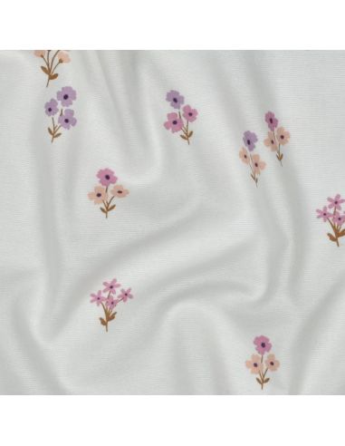 Tissu flanelle - Fleurs fond blanc