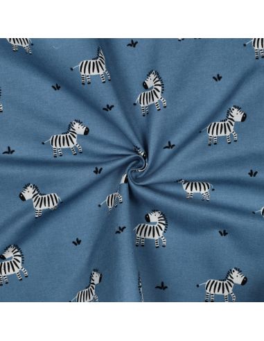 Tissu flanelle zèbres - Bleu
