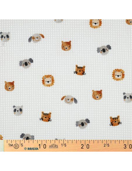 Tissu torchon nid d´abeille d'imprimé - Tête d'animaux