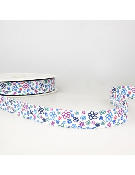 Biais fleurs - Bleu
