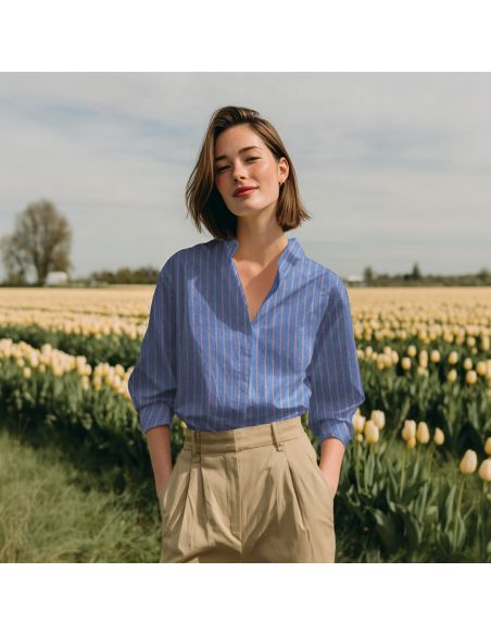 Tissu Denim léger à rayures fines - Bleu clair