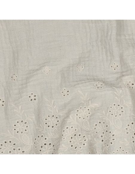 Tissu double gaze broderie anglaise festonnée - Naturel