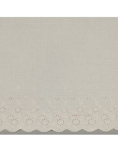 Tissu double gaze broderie anglaise festonnée - Naturel