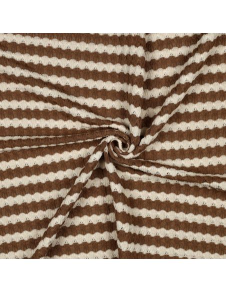 Tissu maille tricot Jacquard à rayures - Brun