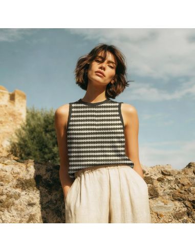 Tissu maille tricot Jacquard à rayures - Kaki