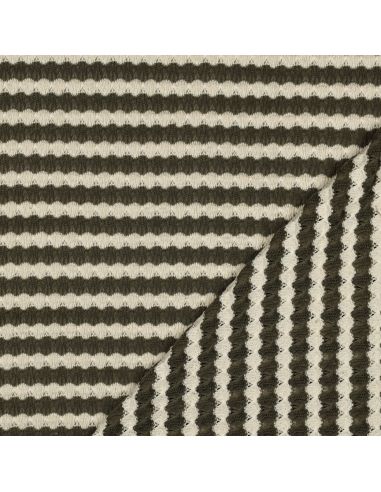 Tissu maille tricot Jacquard à rayures - Kaki