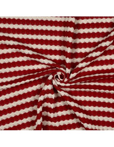 Tissu maille tricot Jacquard à rayures - Rouge carmin