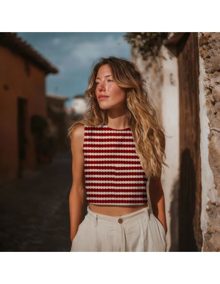 Tissu maille tricot Jacquard à rayures - Rouge carmin