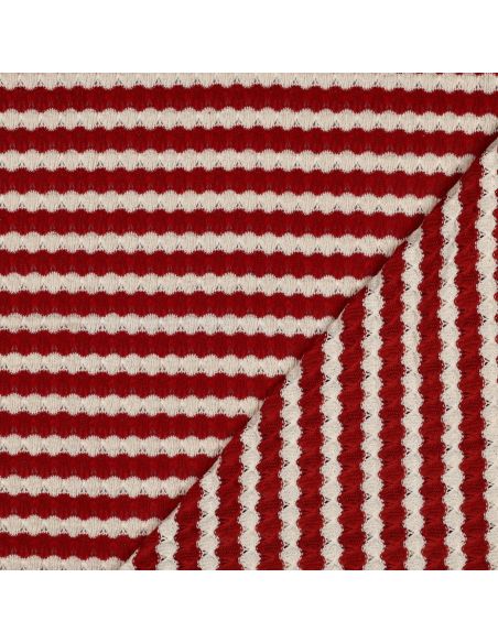 Tissu maille tricot Jacquard à rayures - Rouge carmin