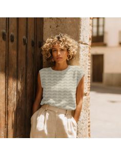 Tissu maille tricot Jacquard lurex - Écru 2