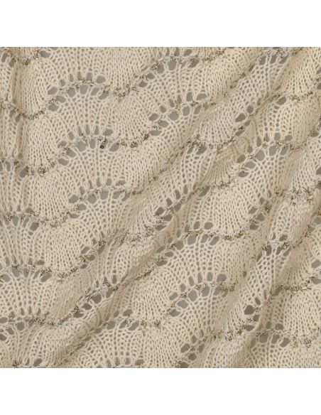 Tissu maille tricot Jacquard lurex - Écru