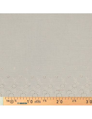 Tissu double gaze broderie anglaise festonnée - Naturel