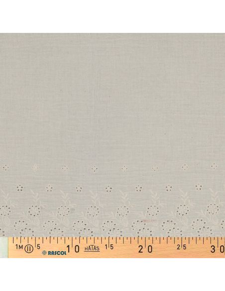 Tissu double gaze broderie anglaise festonnée - Naturel