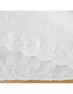 Tissu double gaze broderie anglaise festonnée - Blanc