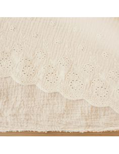 Tissu double gaze broderie anglaise festonnée - Naturel