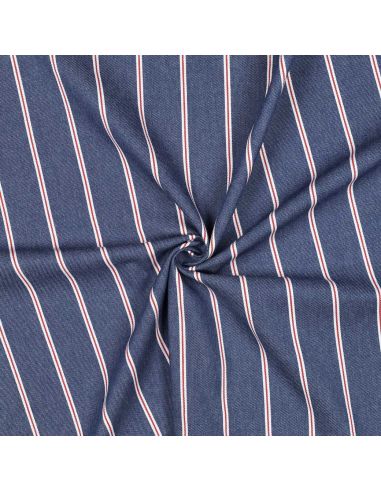 Tissu Denim léger à rayures larges - Bleu moyen