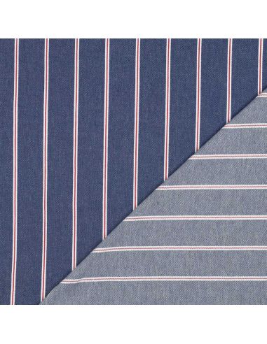 Tissu Denim léger à rayures larges - Bleu moyen