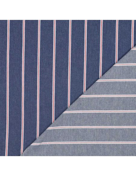Tissu Denim léger à rayures larges - Bleu moyen