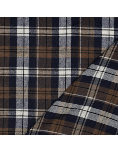 Tissu à carreaux tartan effet flanelle -  Noisette et bleu marine