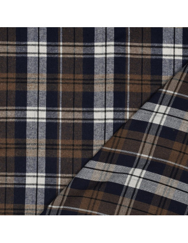 Tissu à carreaux tartan effet flanelle -  Noisette et bleu marine